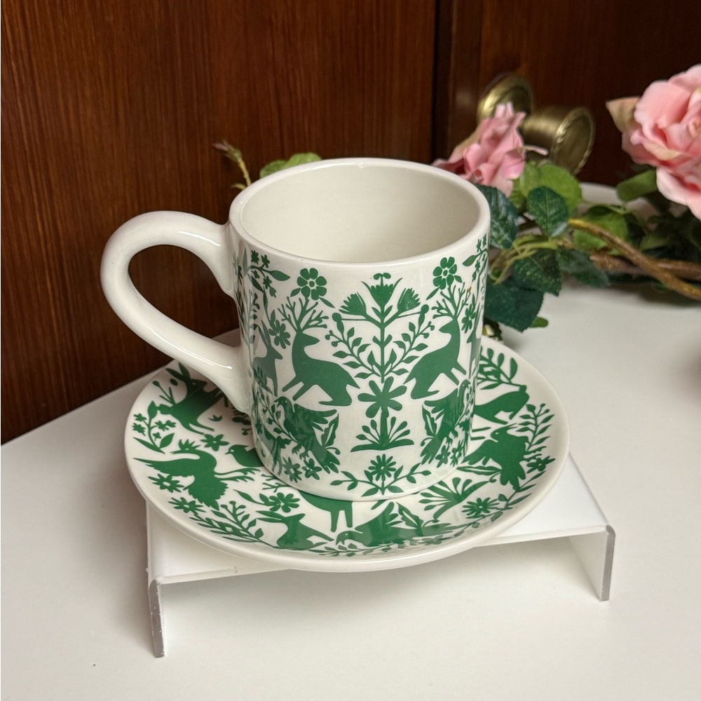 Green Floral & Jungle Animals Cup and Saucer Set